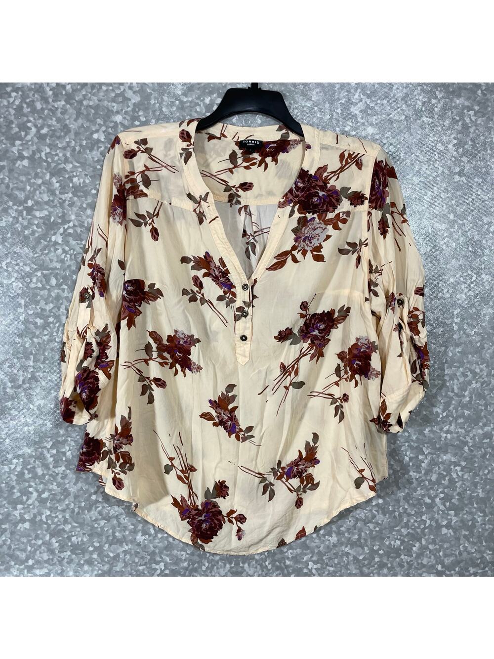 Torrid Pale Yellow Earthtones Floral Harper Blouse - 1 (1X) - Women's Plus Size